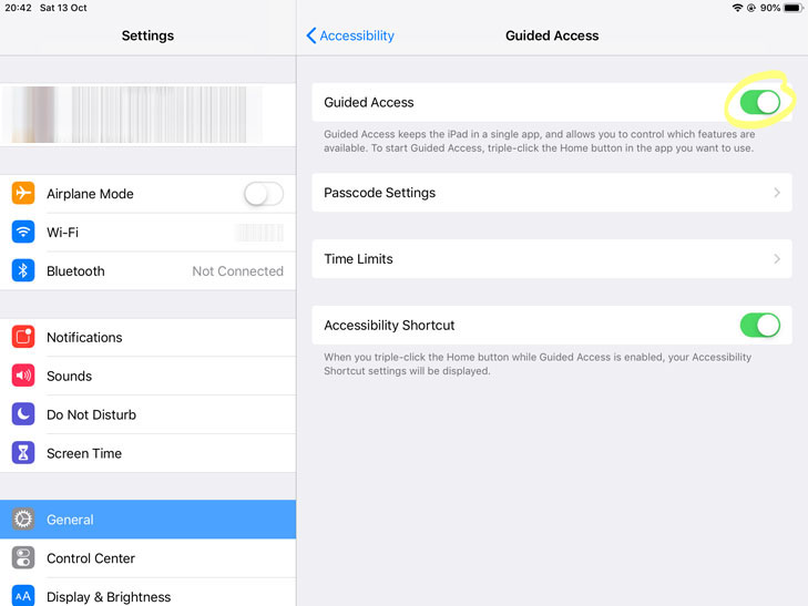 Settings - Accessibility - Guided Access